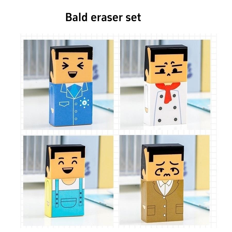 4pcs Bald Uncle Erasers Novelty Eraser from Hairy to Hairless, Pencil Erasers Cleaning Tools Office School Supplies A3059
