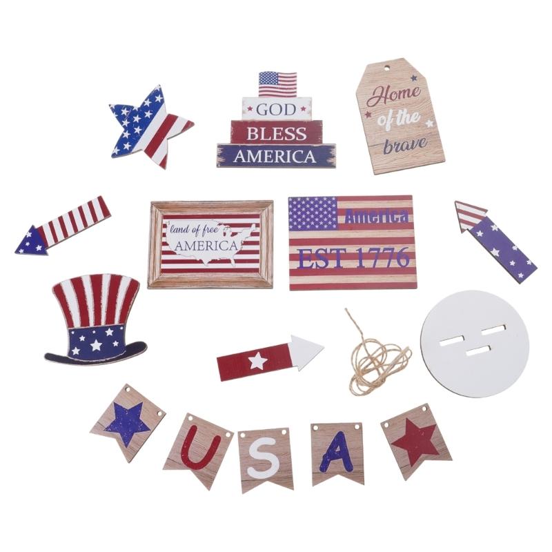 

Memorials Day Wooden Sign 4th of Julys Patriotics Tiered Tray Decors Set Gift 1