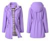 Rain Jacket Women Lightweight Raincoats Outdoor  Windbreaker Hooded Plaid Lined Trench Coat