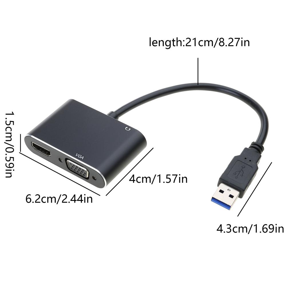 USB 3.0 to HDMI VGA Adapter USB Type C to Dual VGA HDMI Splitter Converter for Windows 11/10/8/7/Mac OS