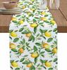 Summer Lemon Flower Plant Linen Table Runner Holiday Party Decor Reusable Kitchen Dining Table Runner Wedding Decorations