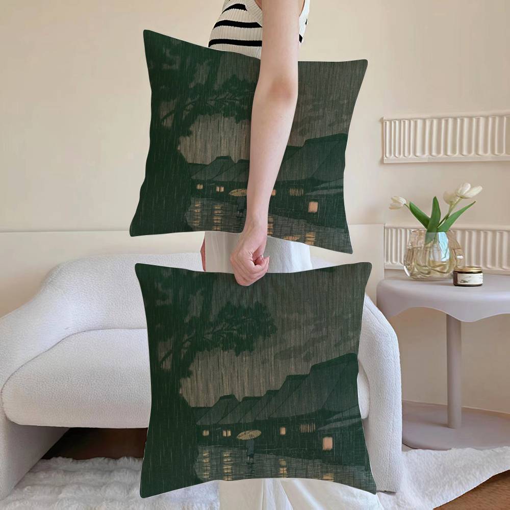 Hasui Kawase Povlak na polštář Dekorativní povlaky na polštáře na pohovku a do obývacího pokoje Prachotěsné a odolné proti roztočům Neviditelný zip