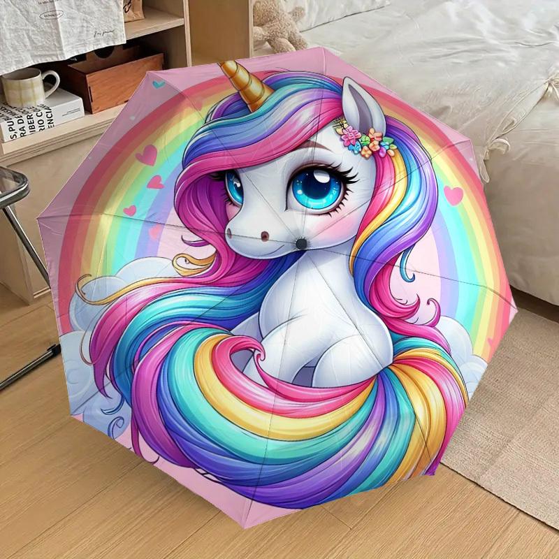 1pc Rainbow Unicorn Fantasy Art Umbrella with Plastic Handle,Suitable for All Seasons Home Travel Outdoor UmbrellaDD1787