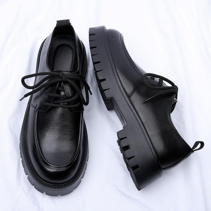 Men's Shoes Spring Breathable New Trend Platform Casual Shoes British Business Men's Big Head Leather Shoes Genuine Leather