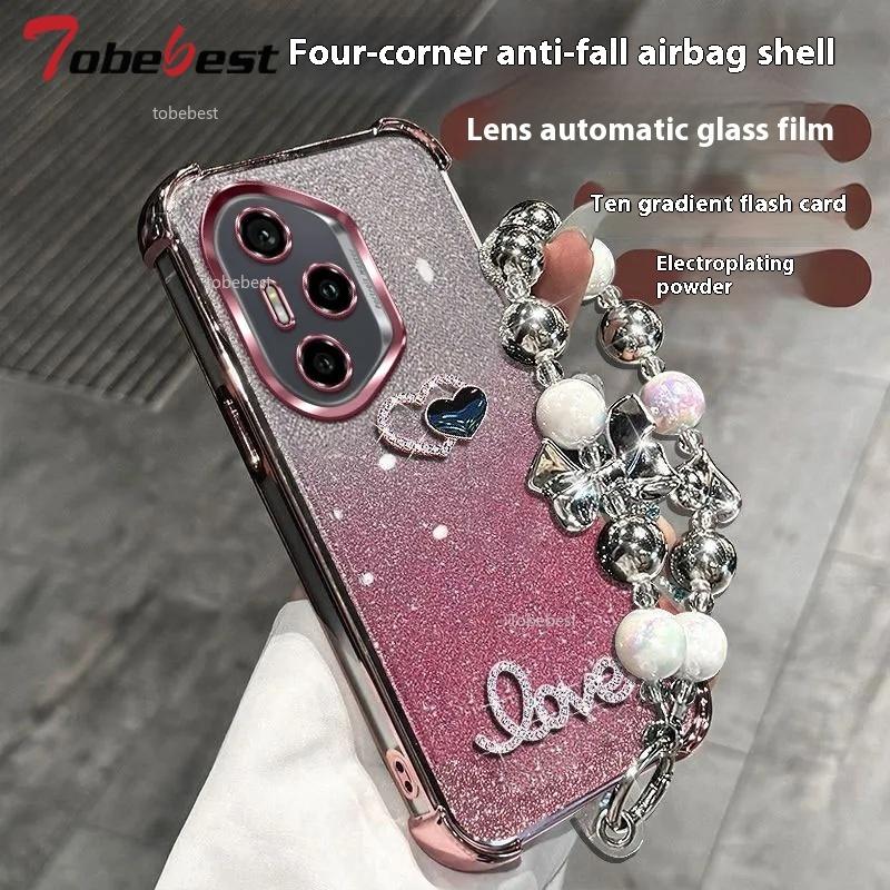 3D Liebe Stoßfest Glitzer Beschichtung Perlenarmband Hülle für Huawei Honor 400 Lite 300 Ultra 200 100 90 80 70 60 Pro Silikonhülle