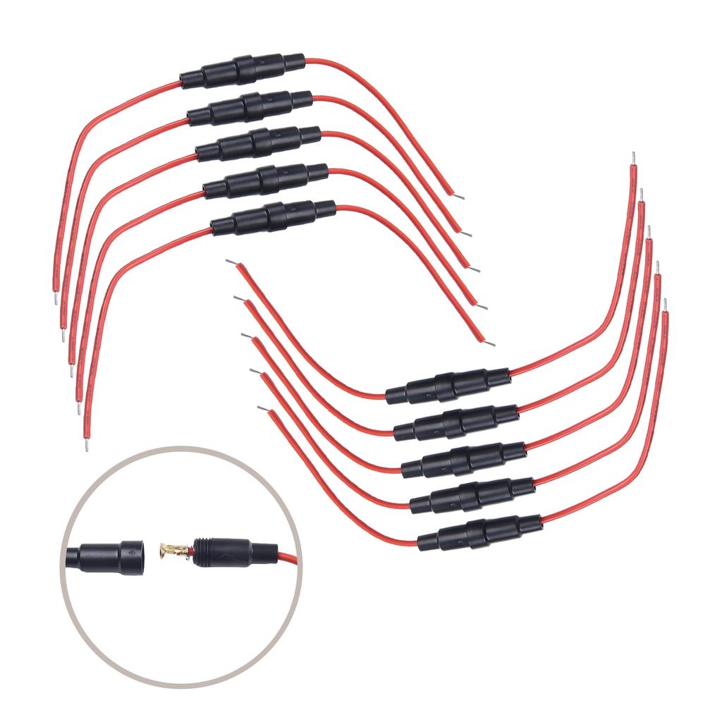 10pcs 5x20mm Inline Fuse Holder with Fast Blow Screw Type Design and 20AWG Wire for Secure Electrical Protection