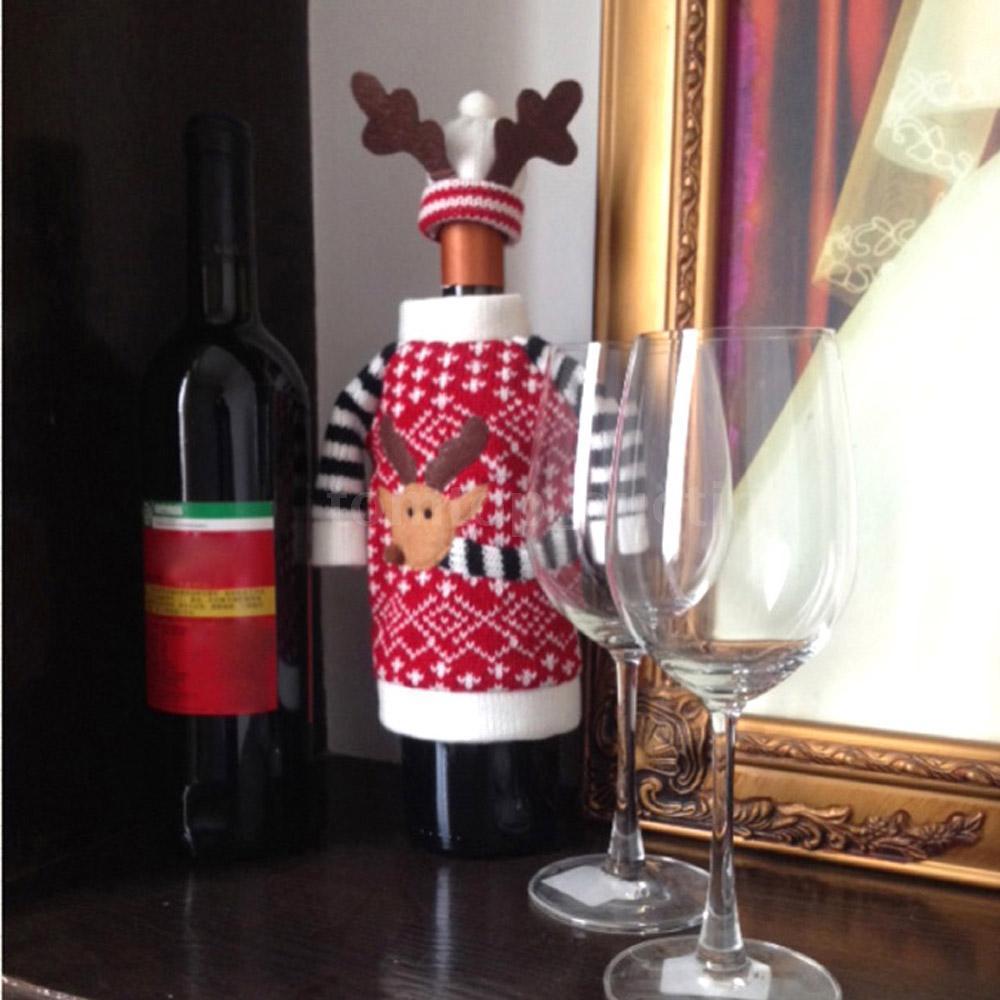 

Gift Xmas Santa Decor Elk Pattern Clothes Shape Christmas Red Wine Bottle Cover Bag