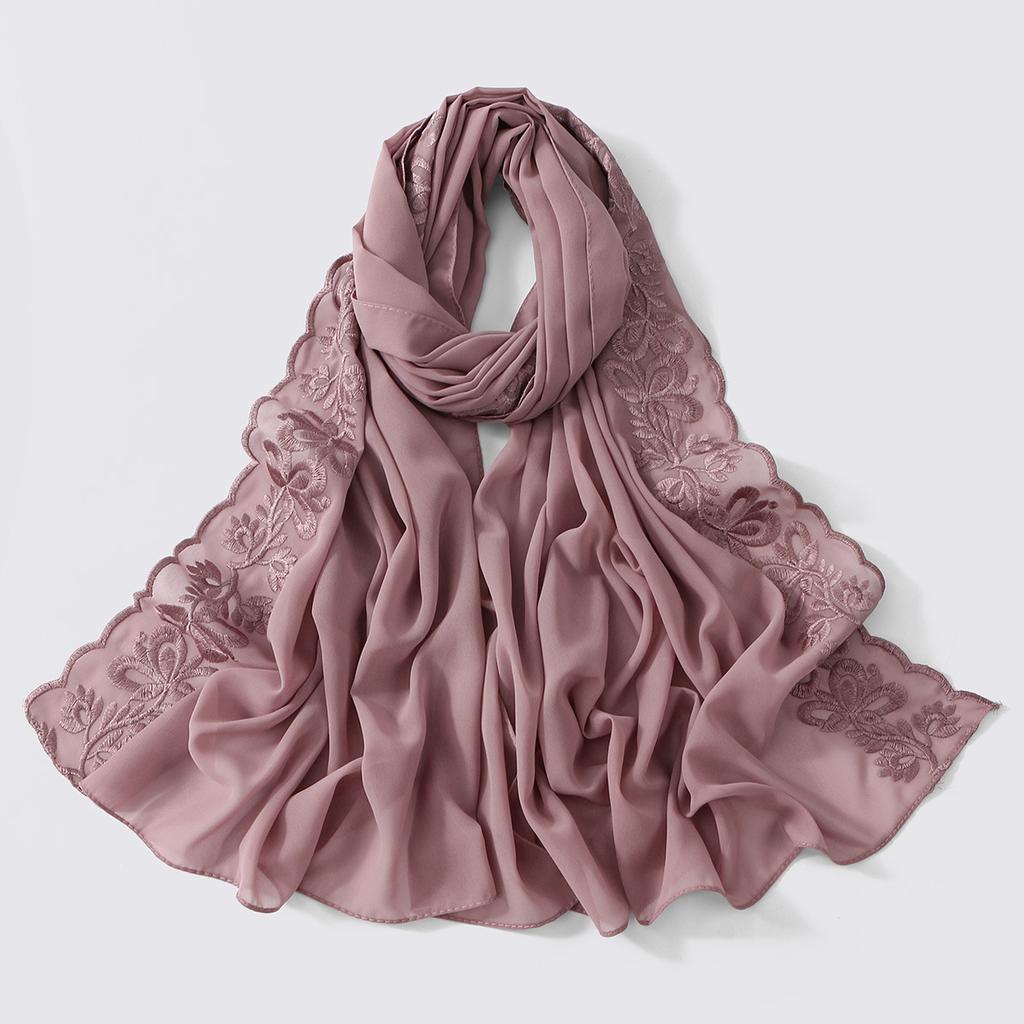 Butterfly Embroidery Hijab Scarf for Woman Muslim Long Shawl Islam Turban Headscarf
