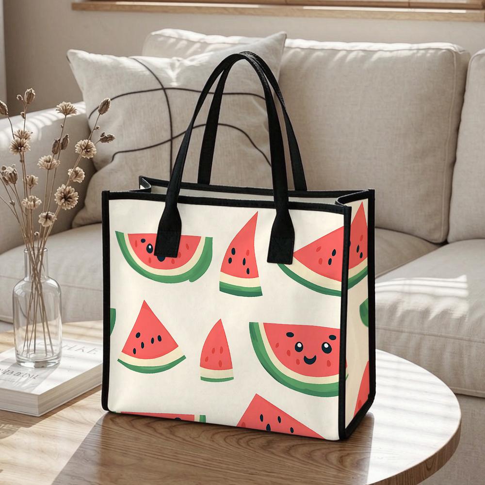 Cute Watermelon Print Large Tote Bag Casual Lightweight Shoulder Bag for Daily Shopping Travel