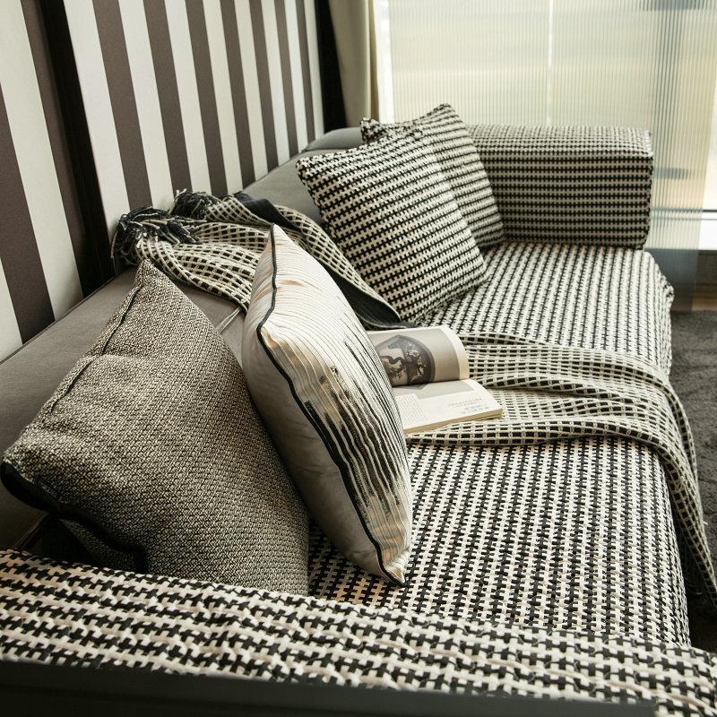Nordic Black White Plaid Sofa Covers Cotton Soft Cushion Case Modern Four Seasons Non-slip Sofas Towel L-shaped Home Protective