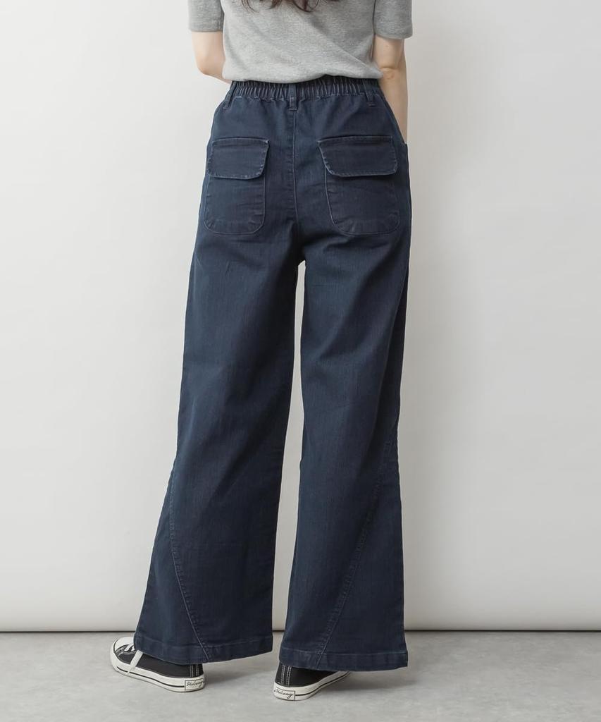 atONE Baggy Cargo Stretch Chino Wide Elastic Baker Denim ATC-0030 Women's Wide-Leg Pants, Pants, (Size M, Navy)