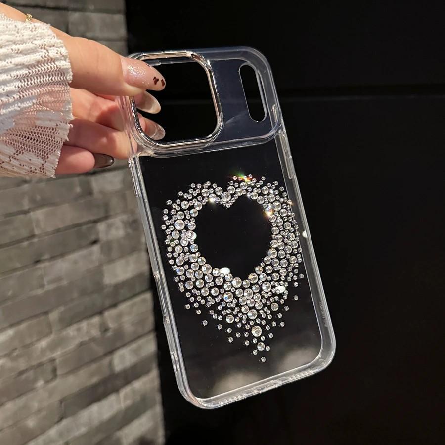 For iPhone 17 Pro Max Luxury Diamond Phone Case Women Girl's Love Heart Cover For iPhone 16 15 14 13 Pro Max Plus Clear Cover