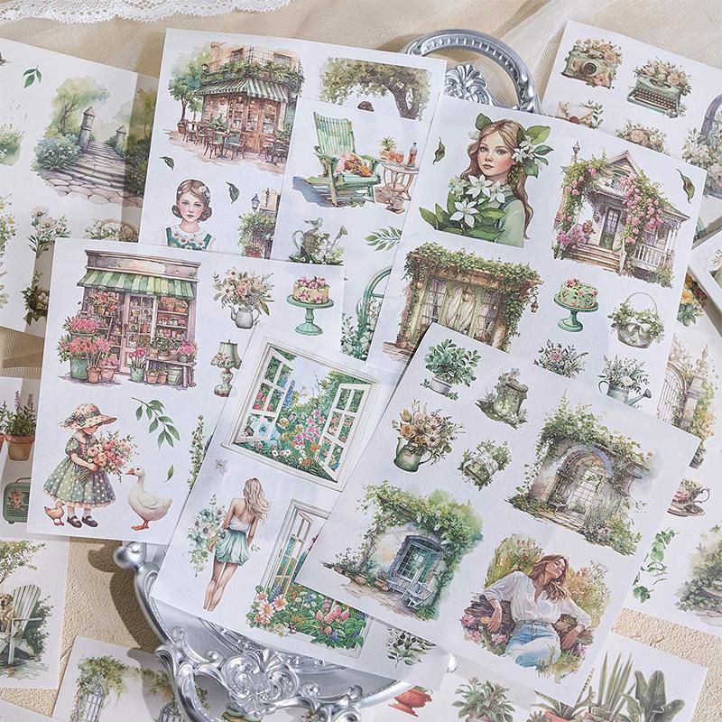 Garden Journal Stickers, 50 Sheets Washi Junk Journaling Sticker Book, Scrapbook Supplies, Watercolor Scrapbooking For Adults