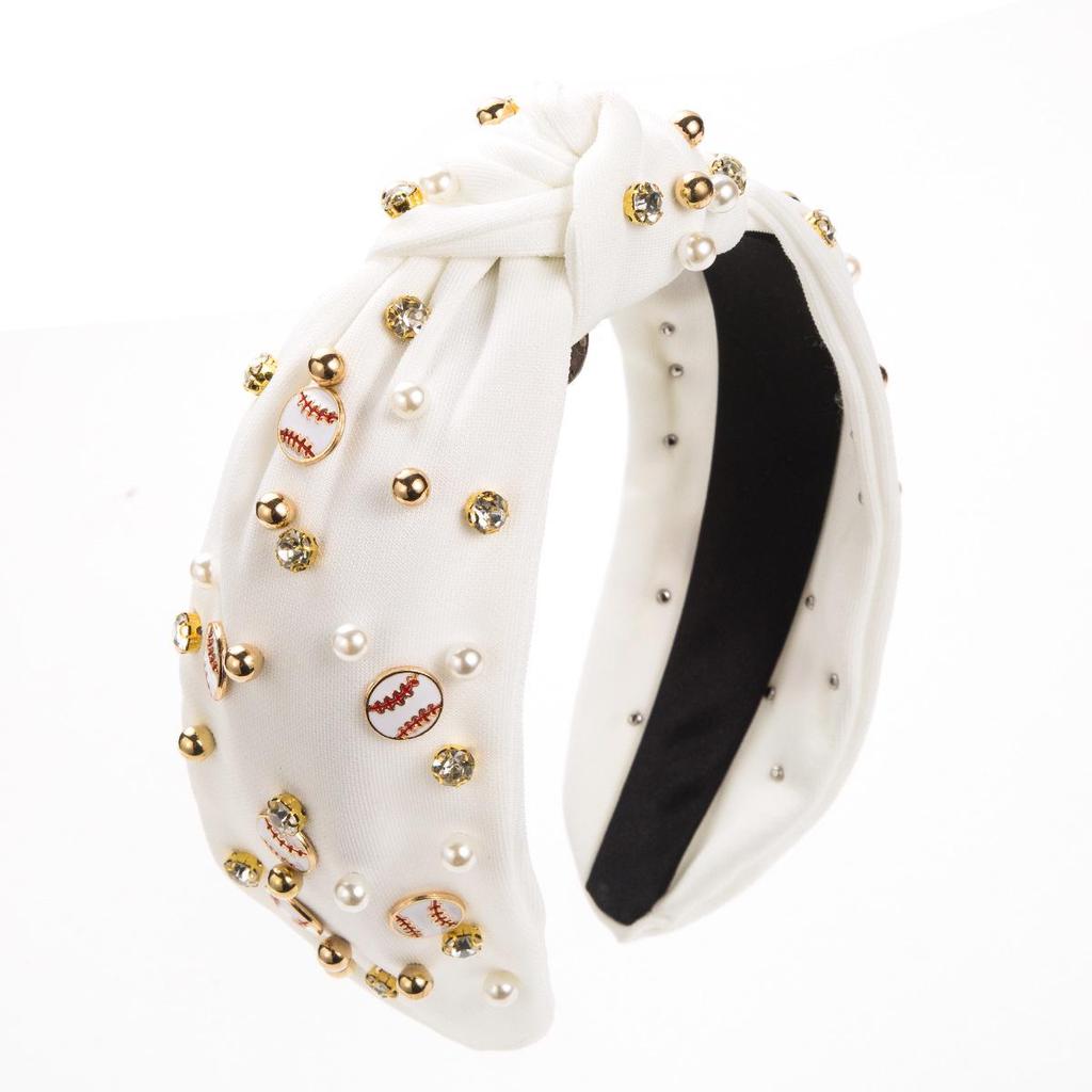 Heming Pearl-Decorated Baseball Headband: Fashionable Wide-Brim Fabric Hair Accessory