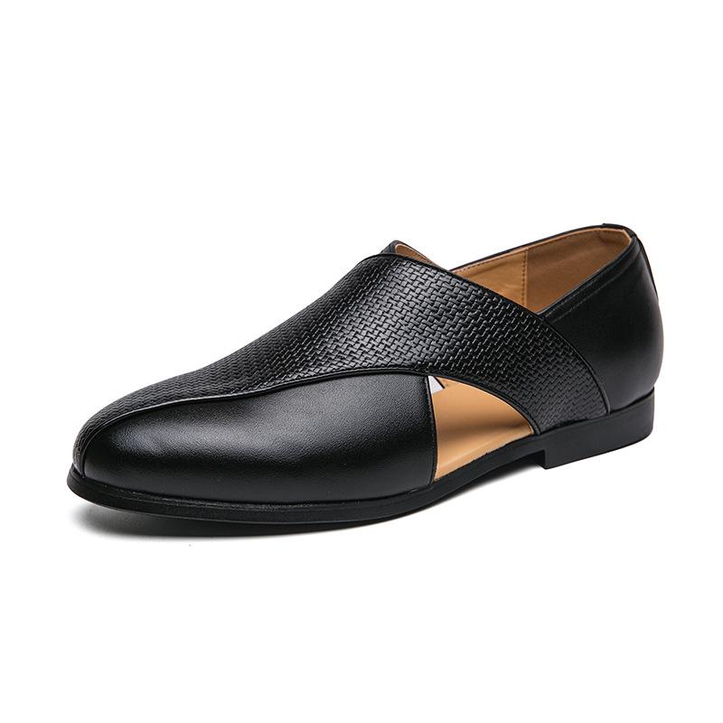 Men s Large Size Summer Leather Slip-on Sandals - British Fashion Style, Hollow Design 44