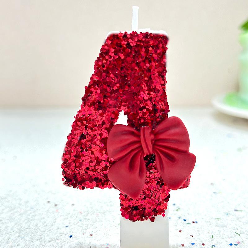 1pcs Number 0-9 Girl's Heart, Red Bow Candles, Birthday, Year One, Children's Coming of Age, Proposal, Anniversary Party Candles