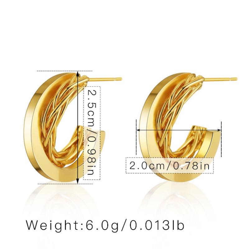 Vintage French Twisted 18k Gold Plated Brass Stud Earrings Fashion Jewelry For Women