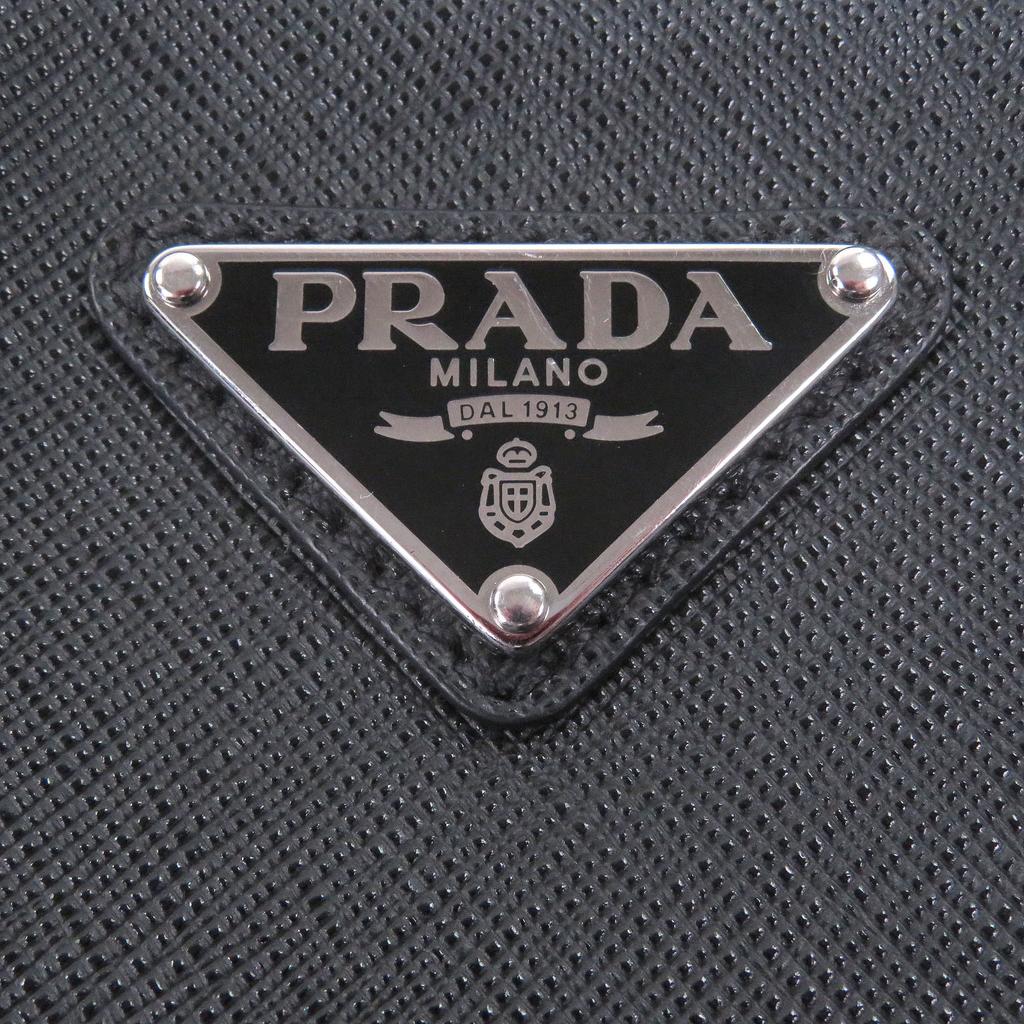 Great PRADA Shoulder Bag Triangle logo mini pouch black Safiano Used