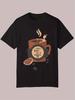 Casual Summer Graphic T-shirt - Black Polyester Crew Neck with "Forget In Love" Coffee Cup Design