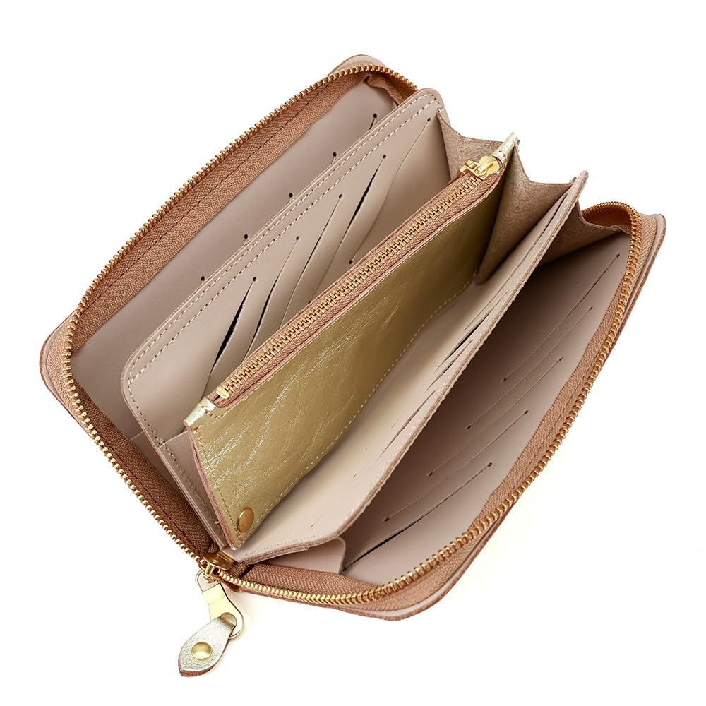 AGILITY Affa Long Wallet with Round 30 Large Gold and "Trant" Zipper, Cards, Capacity, Silver, Women's