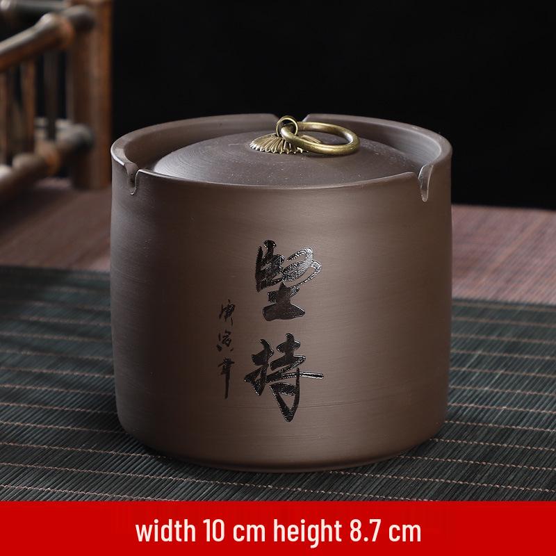 Zisha Ceramic Ashtray with Lid: Medium, Fly-Proof, Retro Home & Office Decor for Extinguishing Cigarettes.