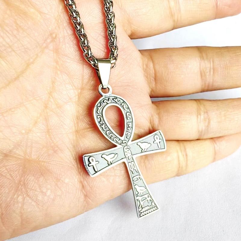 Ancient Egypt Cross-Pendant Necklace Animal Amulet-Charm Clavicle Chain Personality Stainless Steel Chain Jewelry Gift