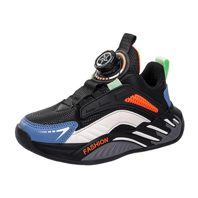 24 Autumn and Winter Classmates, Boys' Sports Shoes, Rotating Buckle, Fleece, Wear-resistant Leather Surface, Lightweight, Medium and Older 