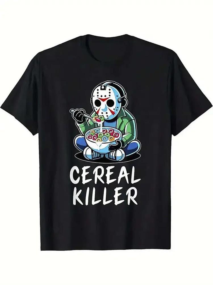 

Horror Movie Cereal Killer Graphic T-Shirt - Jason Voorhees Inspired, Black Horr S
