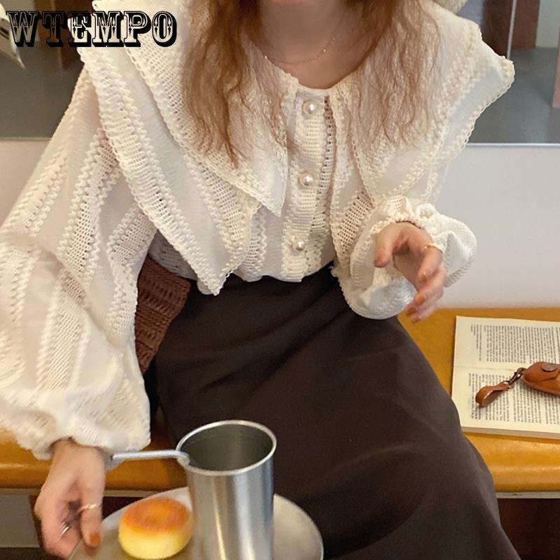 Shirt Autumn Spring And Womens Gentle And Stylish Small Collar Unique Shirt Loose Lantern Sleeve Shirt Top