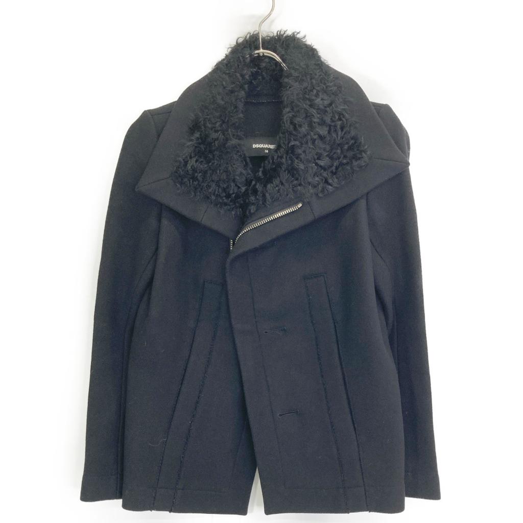 DSQUARED2 Black mouton collar wool short coat coat 38 blackUsed
