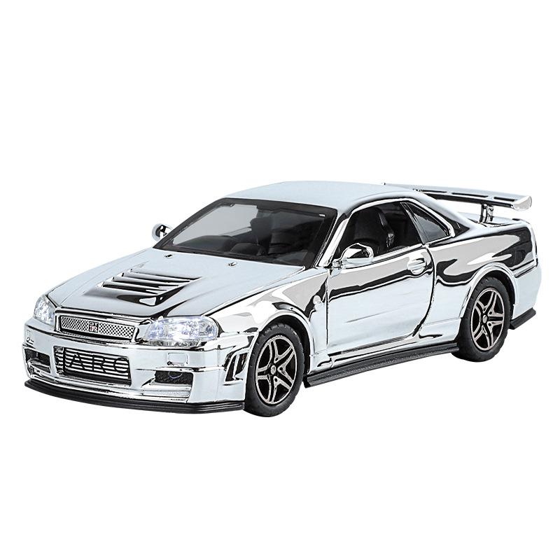 

Гальванізована 1/32 Nissan Skyline GTR-R34 Модель спортивного автомобіля Звук Світло Литий іграшковий транспортний засіб Дитячий подарунок для хлопчика Мініатюрна машина
