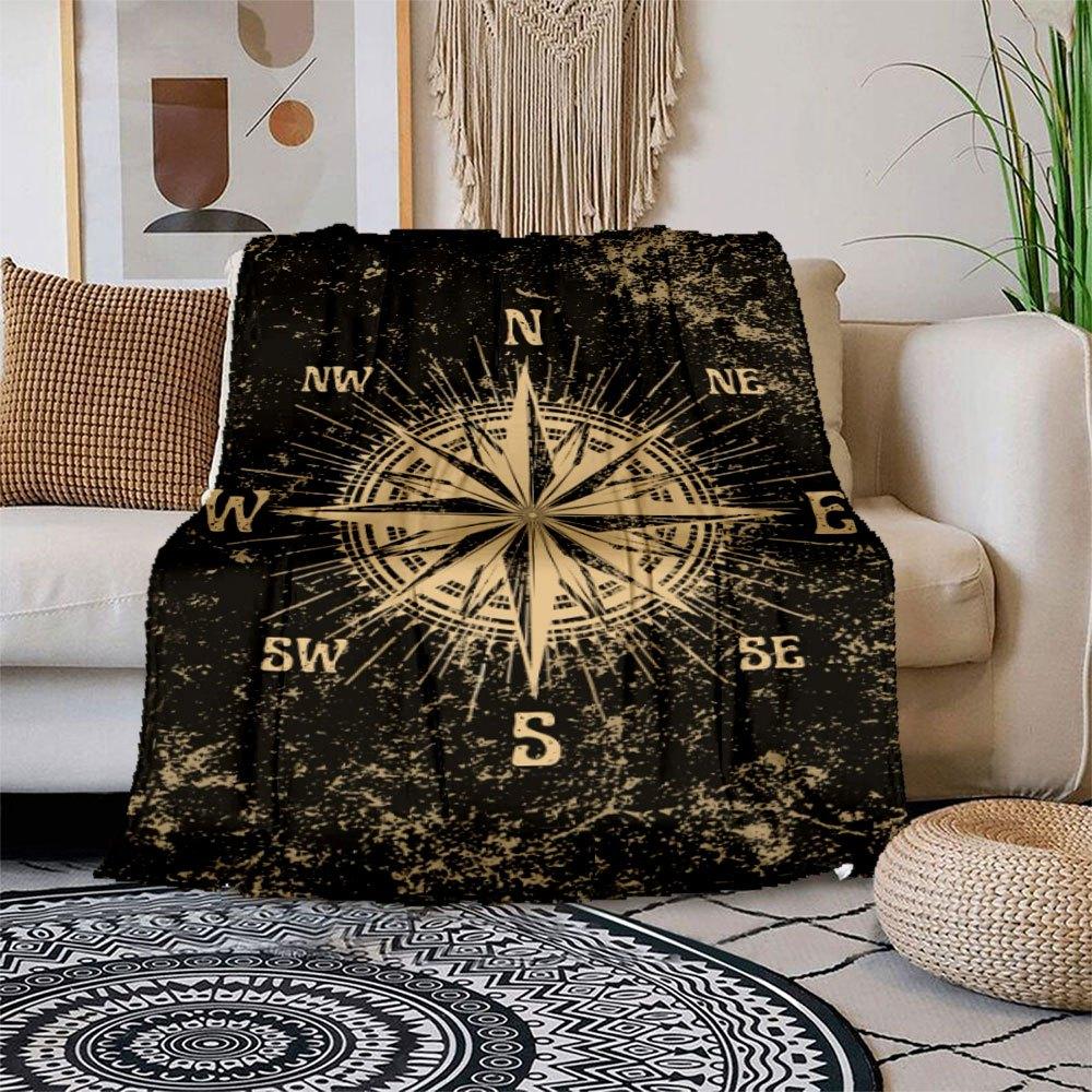 

Vintage Compass Rose Wall Art Print PosterBlanket Flannel Throw Blanket for Sofa, Bed, Travel, Camping, Office, Couch, Chair, And Bed Gift f 150x180cm