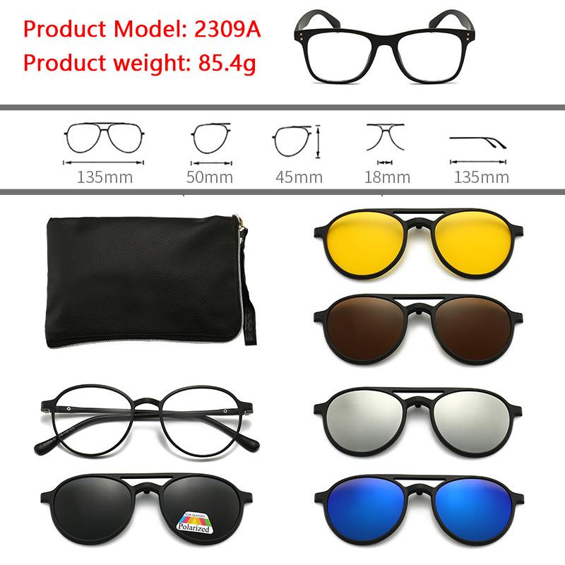 6 In 1 Polarized Sunglasses Men Women Magnetic Clip On Glasses  Optical Prescription Eyeglass Frames Magnet Clips