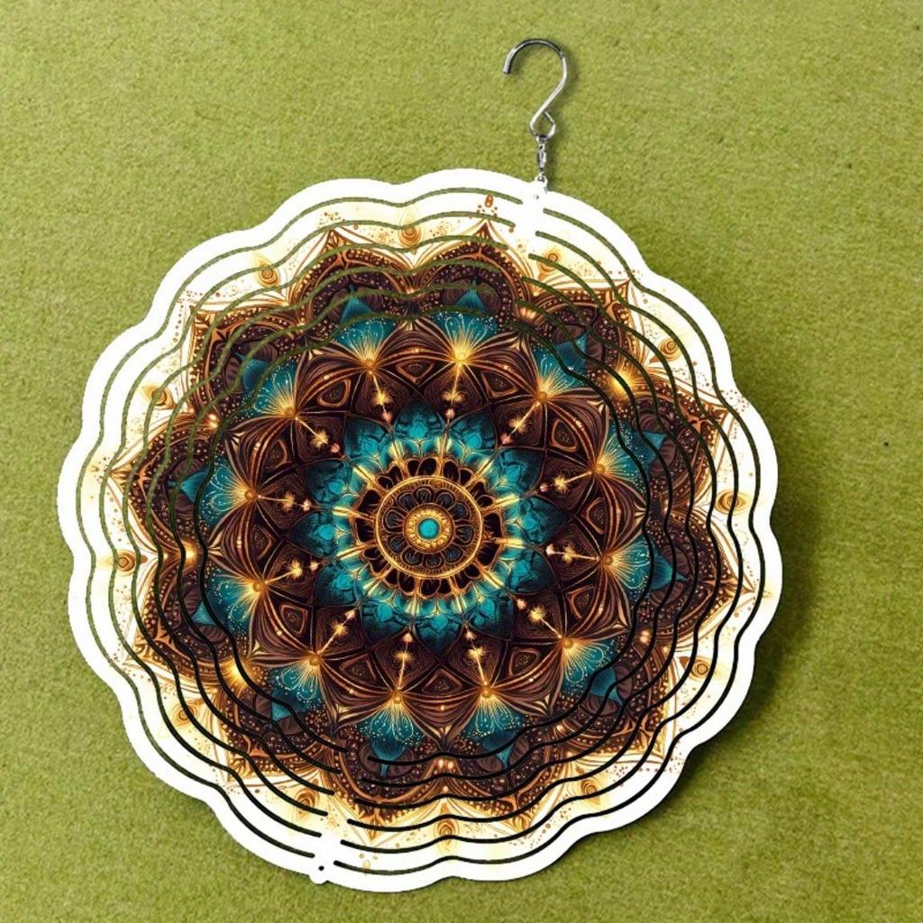3D Metal Wind Chime Spinner with Mandala Flower Pattern Vibrant Garden Art for Outdoor Decor All Season Hanging Decoration Detailed Craftsmanship