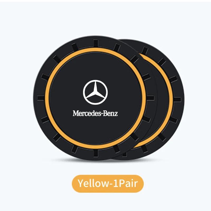 AABGT1 2PCS Car Coasters Water Cup Slots Non-Slip Mat Waterproof Cup Pad For Mercedes Benz AMG A B C E S V Class A180 CLK CLA GLE W212