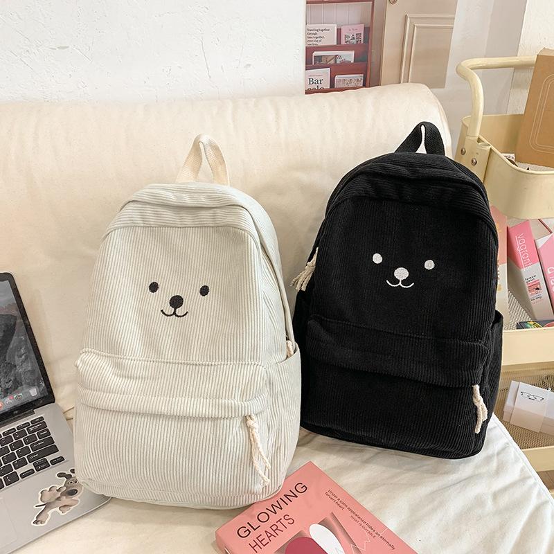 Schoolbag Autumn New Velvet Backpack Japanese Cute Bear Corduroy Schoolbag Female Large-capacity Primary and Secondary School Schoolbag