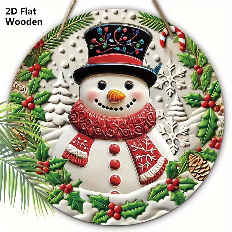 

Christmas Wooden Sign with Snowman Pattern - Navidad Round Sign for Front Door, Wall Hanging Decor - Ideal Christmas Decoration 20cm/7.87in зелёный