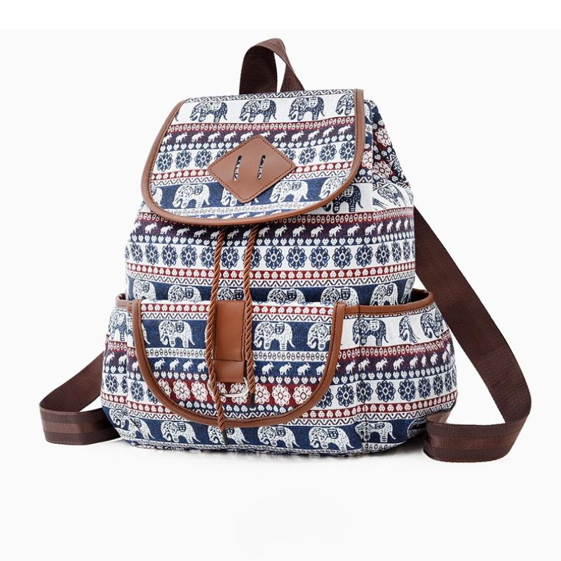 1Pc New Ethnic Style Multi-pocket Backpack Female Mori Foreign Style Large Capacity Canvas Schoolbag Casual Outdoor Small Backpack