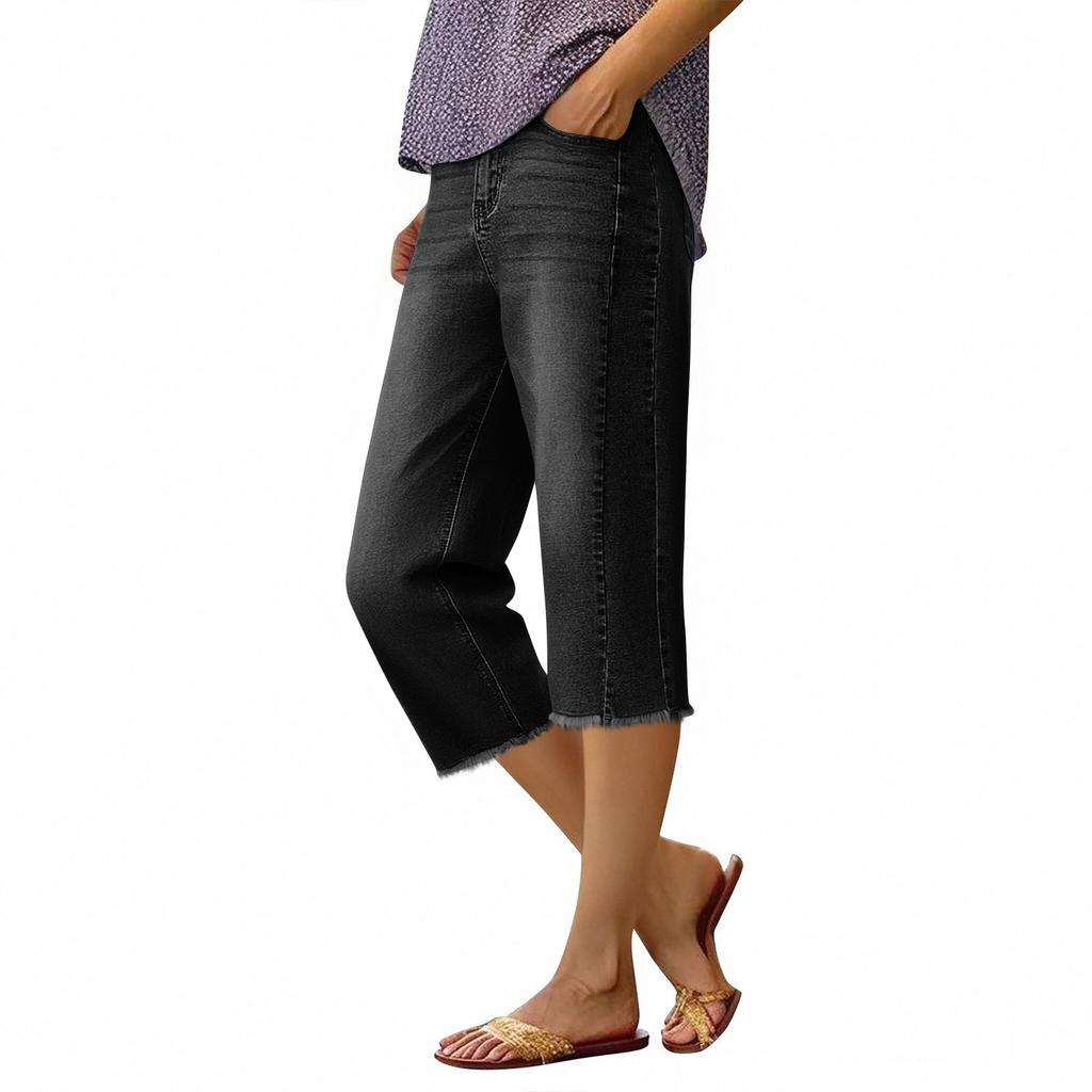 Women's Denim Classic Versatile High Waist Fashionable Cropped Pants