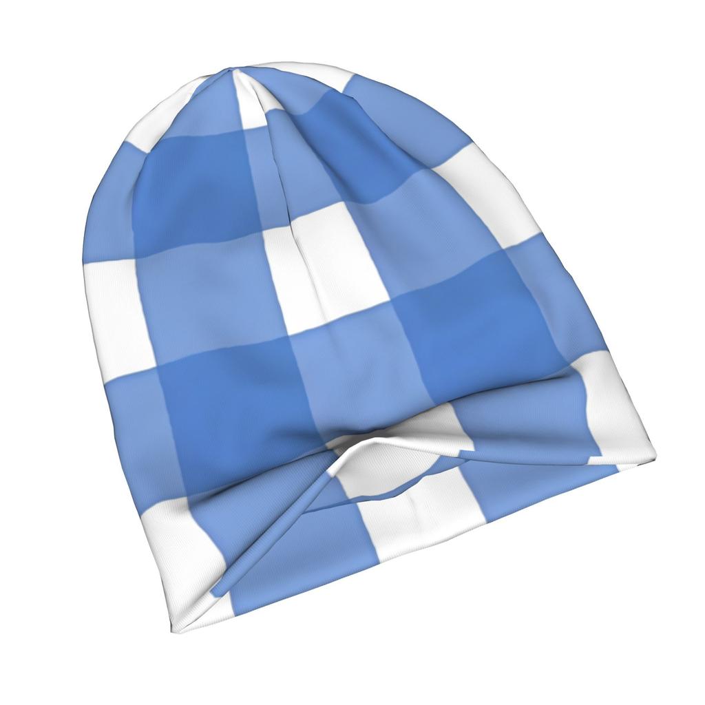 ZLIENSZUS Modern Blue & White Gingham Check Beanie Hat - Gingham Suitable for Streetwear, Casual Outfits, Layering for &, Versatile for Casual Attire,