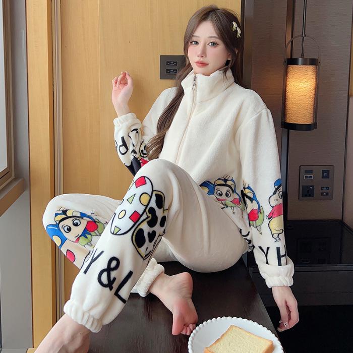 

Женская фланелевая пижама: Милый, уютный кардиган на молнии в стиле Ins для отдыха осенью/зимой и ношения на открытом воздухе XL