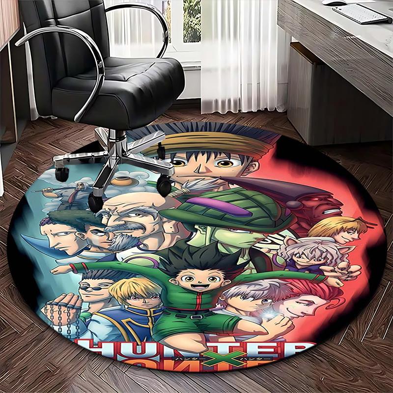 1pc Hunter x Hunter Anime Cartoon Design Round Carpet Office Chair Mat, NonSlip Rug for Home Decor, Living Room, Bedroom