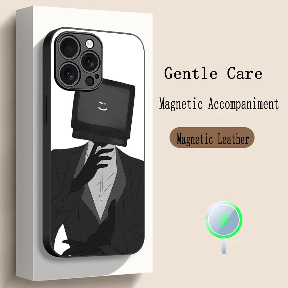 Anime Skibidi TV hot poster pattern Phone Case For iPhone 17 16 15 14 13 12 Plus Pro Max High-end Luxury Magsafe Sheepskin
