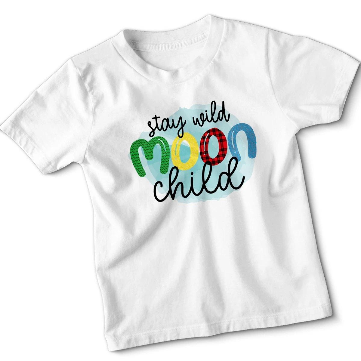 Stay Wild Moon Child Girls T-Shirt Quotes Slogans Bohemian Cute Kids Tee L