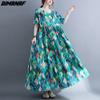 DIMANAF kobiety sukienka letnia Plus rozmiar plażowa sukienka lniana czeski nadruk kwiaty moda Lady Vestidos luźna długa sukienka na co dzień Oversize 9063