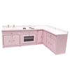 Dollhouse Miniature Furniture Kitchen Wooden Pink Cabinet Sink Counters Dollhouse Decoration