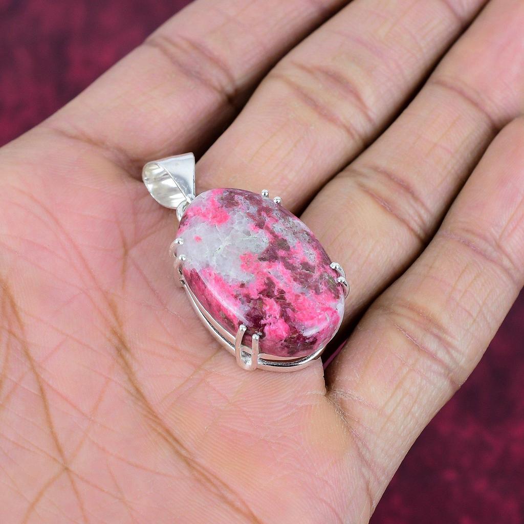 Pink Thulite Gemstone Pendant 925 Sterling Silver Jewelry, Handmade Antique Pendant Jewelry, Gift For Mother