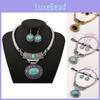 Etnisk Stil Simulering Ädelstensprydnad Dam Halsband och Örhänge Set För Män och Kvinnor