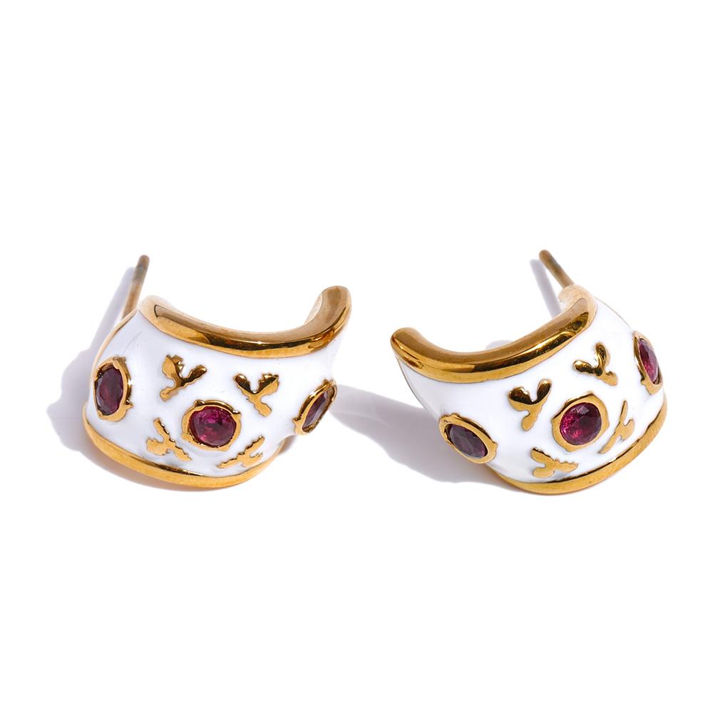 

Eetit Белые эмалевые серьги-хагги C-образной формы с цирконием для женщин из нержавеющей стали, повседневные, высококачественные, шикарные украшения, предотвращающие аллергию золотой