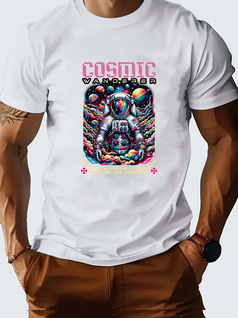 Astronauten-Grafik bedrucktes kurzärmeliges Luxus-Baumwoll-T-Shirt Sommer Unisex Männer Frauen Lässig Locker Mode Trendige Kleidung